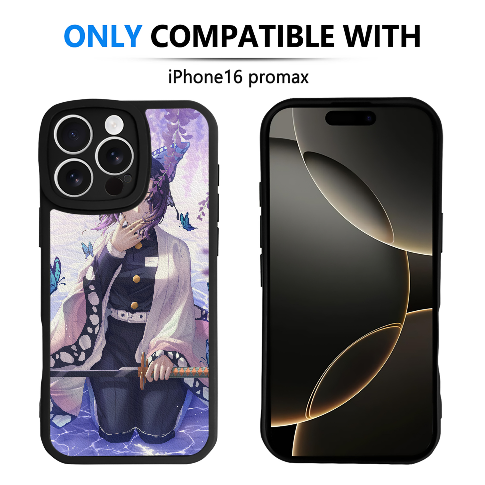 （画像用） 鬼滅の刃（きめつのやいば）蟲柱-胡蝶 しのぶ／こちょう しのぶ Kochou Shinobu 【iPhone 16シリーズ対応】シリコンスマホケース（レザー調） 材質：シリコン